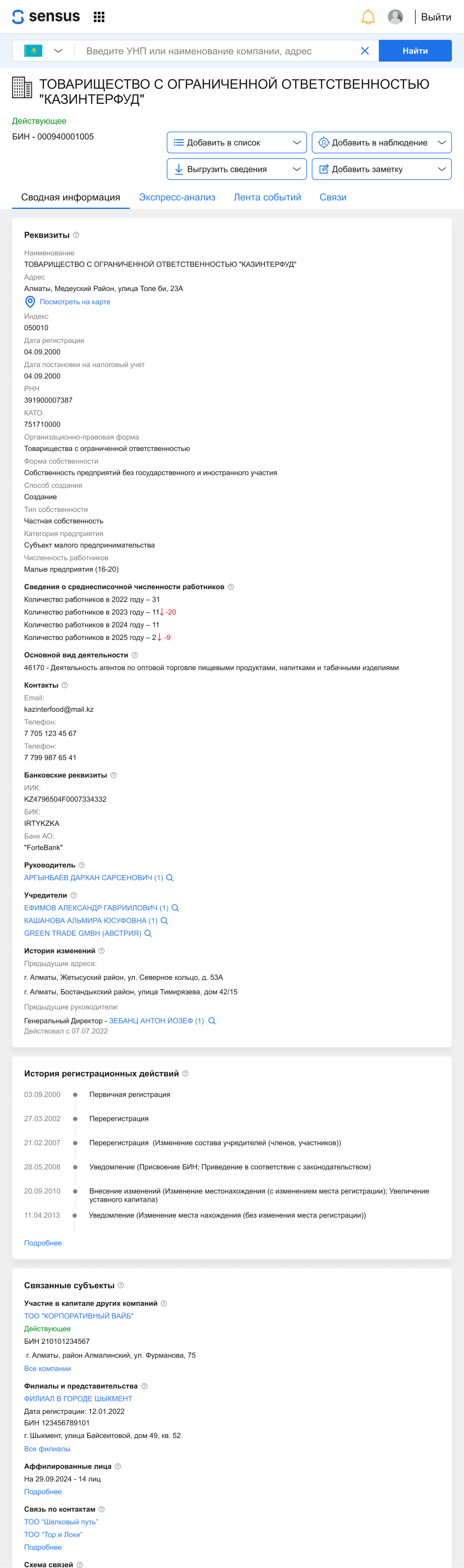 Регистрационные данные